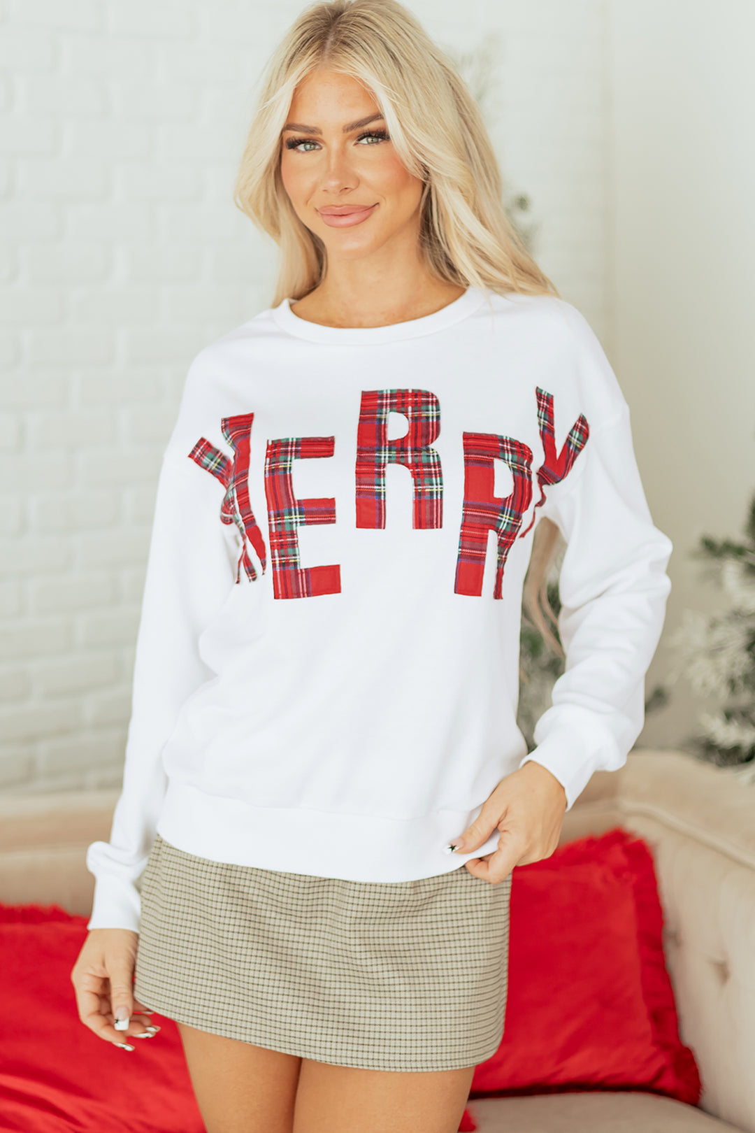 White Plaid MERRY Christmas Vacation Sweatshirt