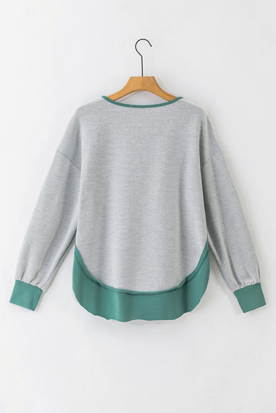 Laurel Green Exposed Seam Contrast Edge Notched Neck Sweatshirt