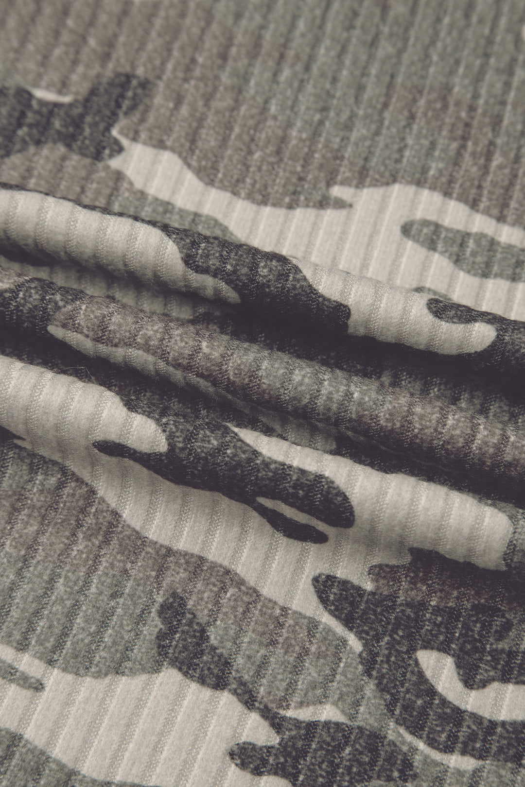 Green Camouflage Print Ribbed Knit Round Neck Tank Top