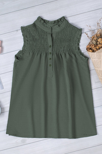 Green Frilled Tank Top with Buttons