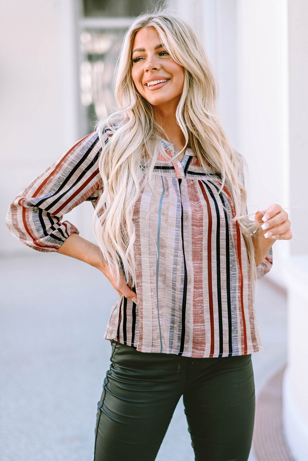 Multicolor Striped 3/4 Sleeve Blouse