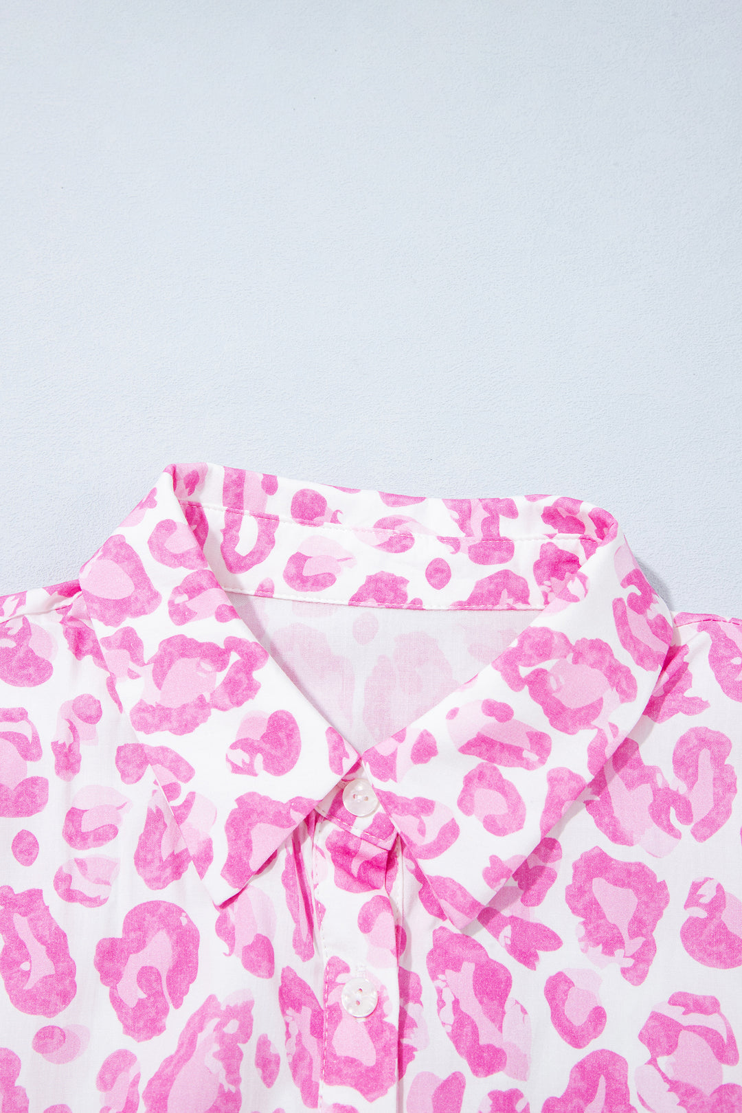 Pink Abstract Leopard Print Tie Waist Puff Sleeve Mini Shirt Dress