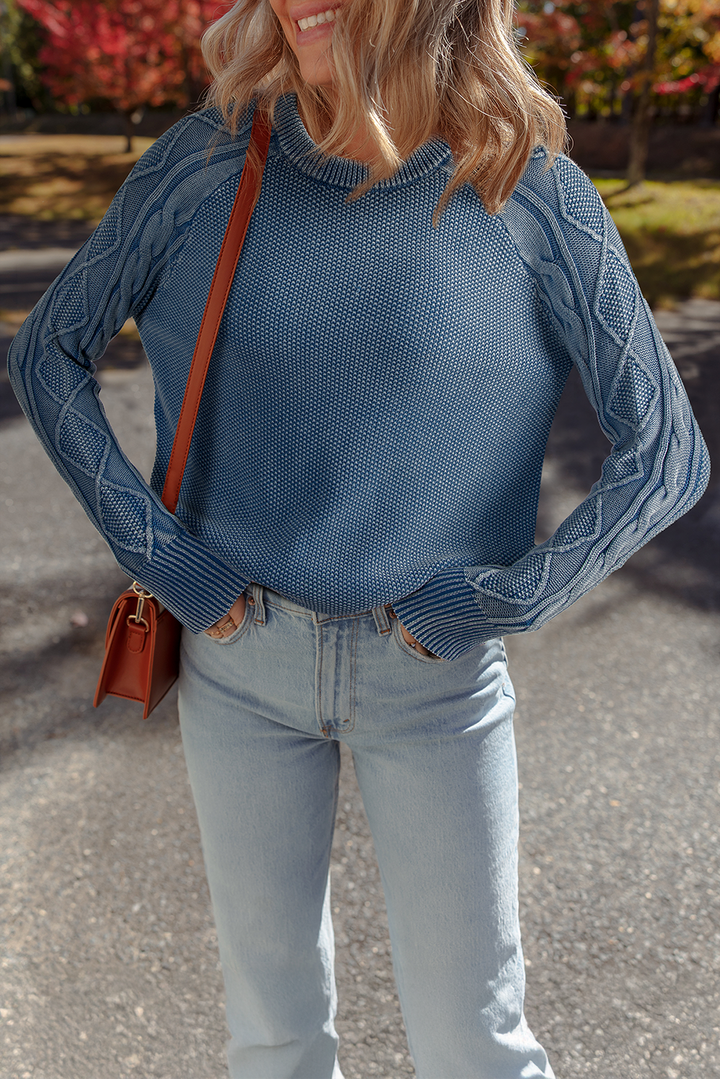 Ashleigh Blue Contrast Cable Knit Sleeve Casual Sweater