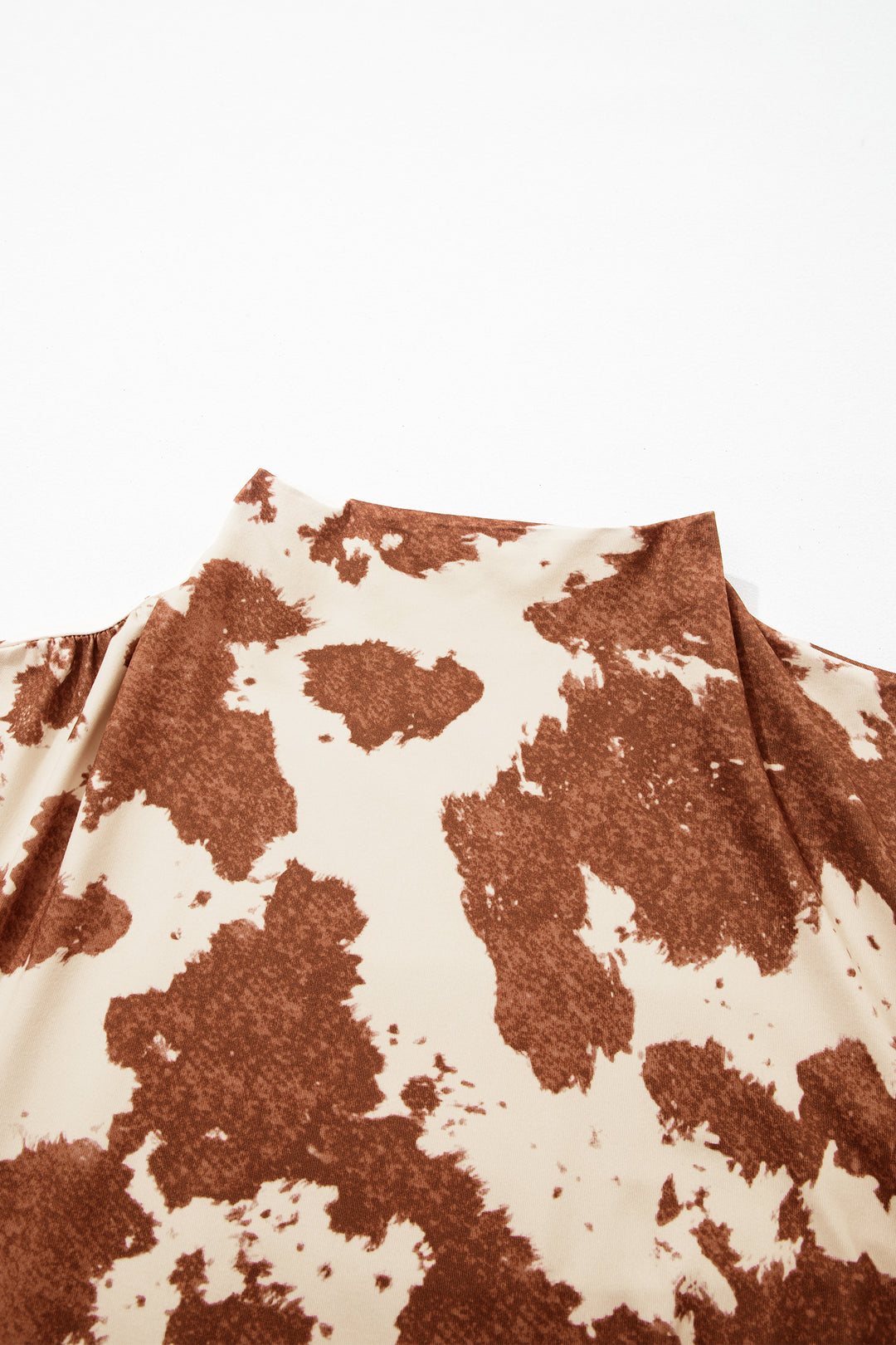 Brown Western Cow Spots Printed High Neck Sheath Long Sleeve Top