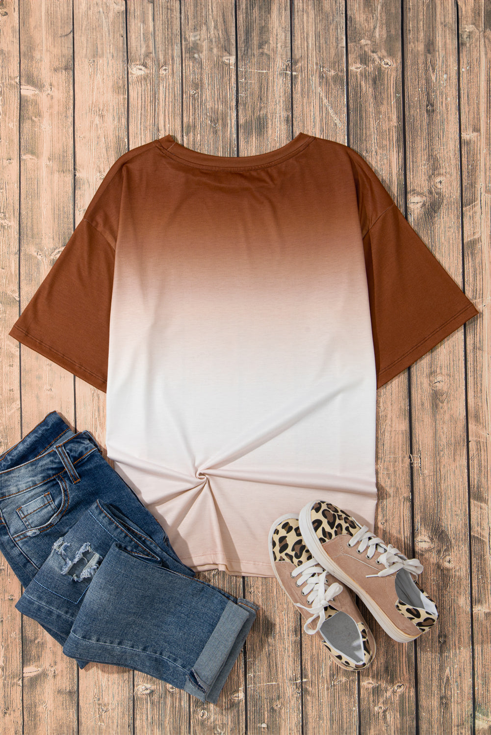 Brown Gradient Color Crew Neck T-shirt