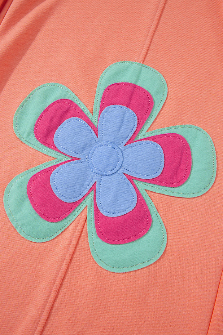 Sea Green Color Block Flower Patchwork Drawstring Contrasted Elastic Waist Wide Leg Pants
