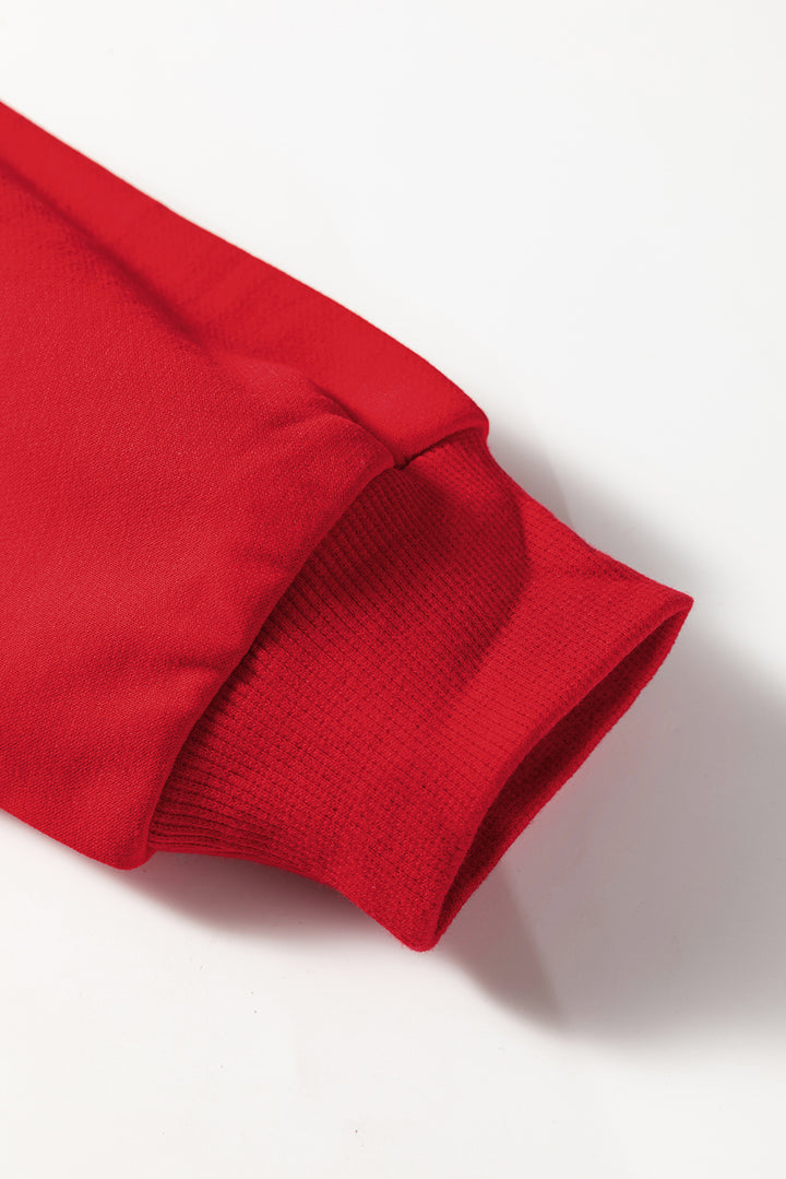 Fiery Red Varsity Striped Detail Crew Neck Plus Sweatshirt