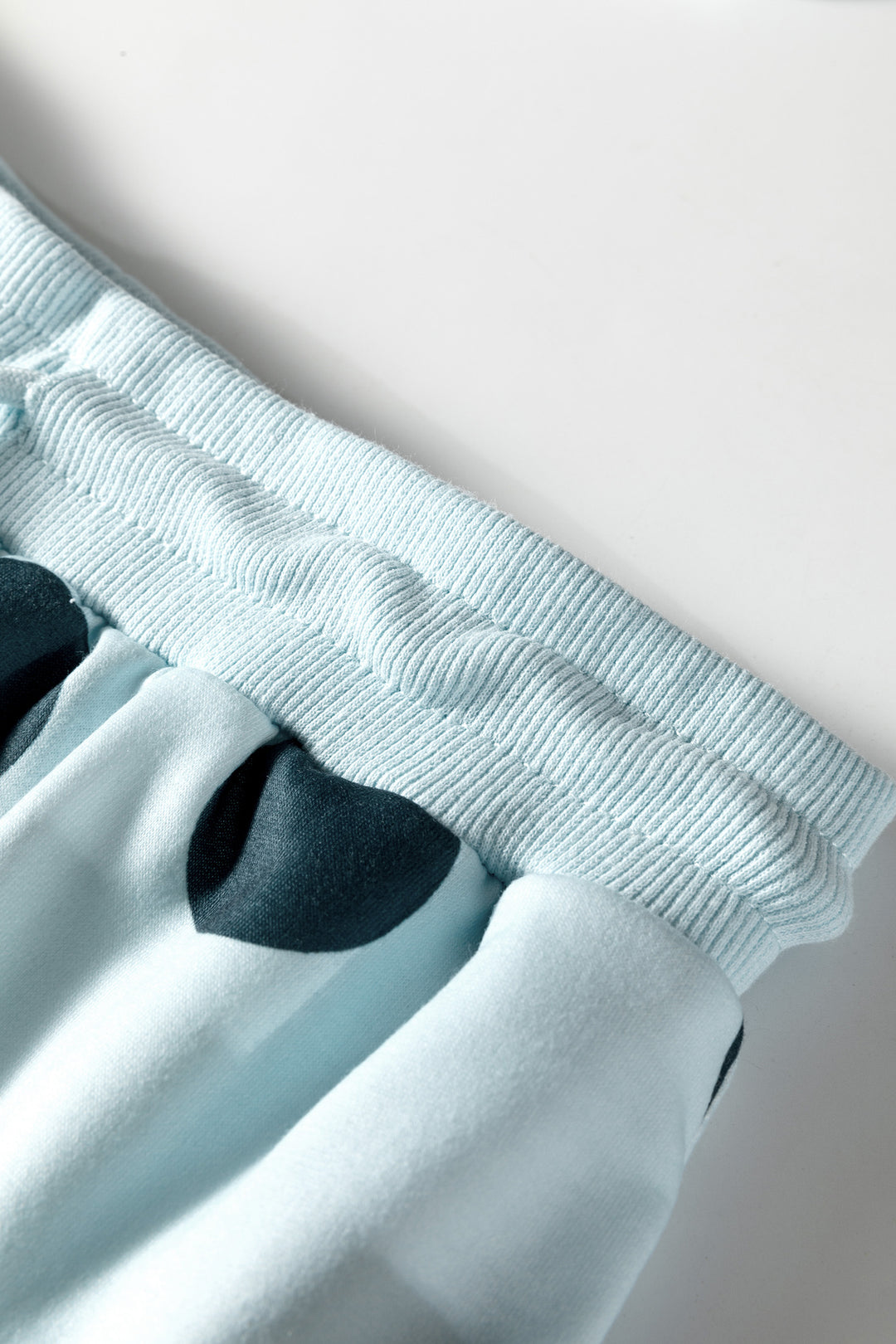 Sky Blue Polka Dot Print Drop Shoulder Pullover Drawstring Shorts Set