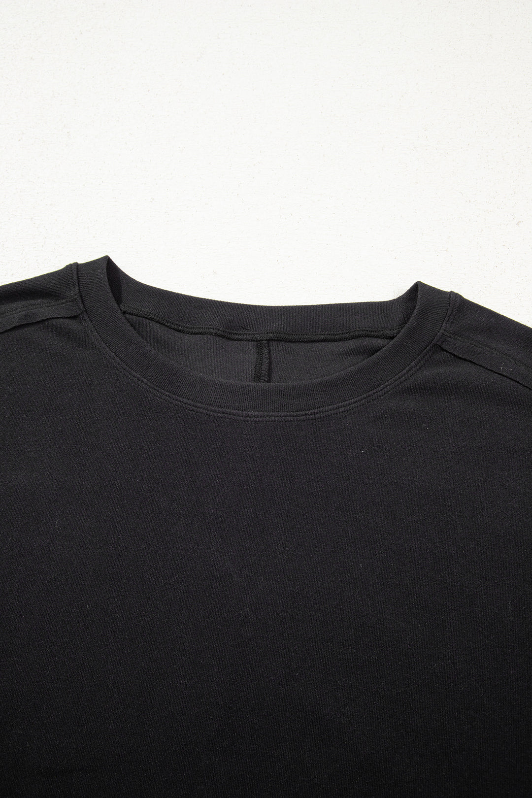 Black Solid Color Bow Textured Patchwork Long Sleeve Tee