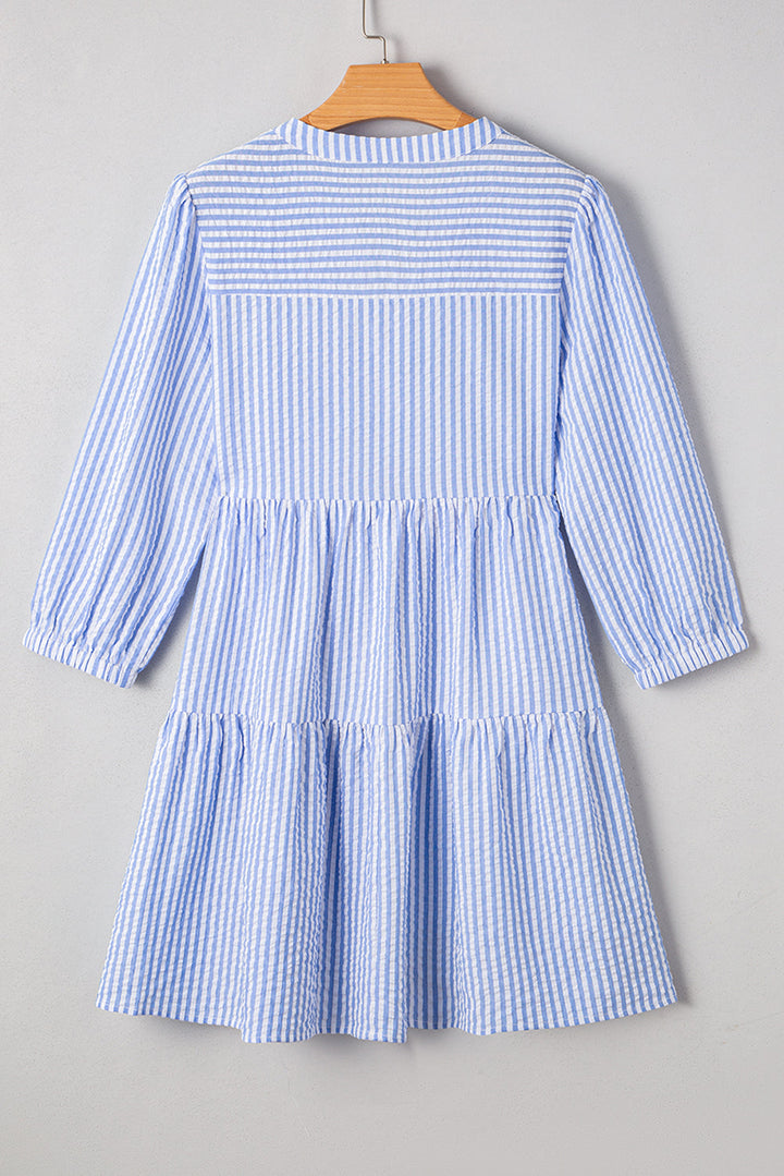 Kaia Stripe Bracelet Sleeve Tiered Dress with Pockets