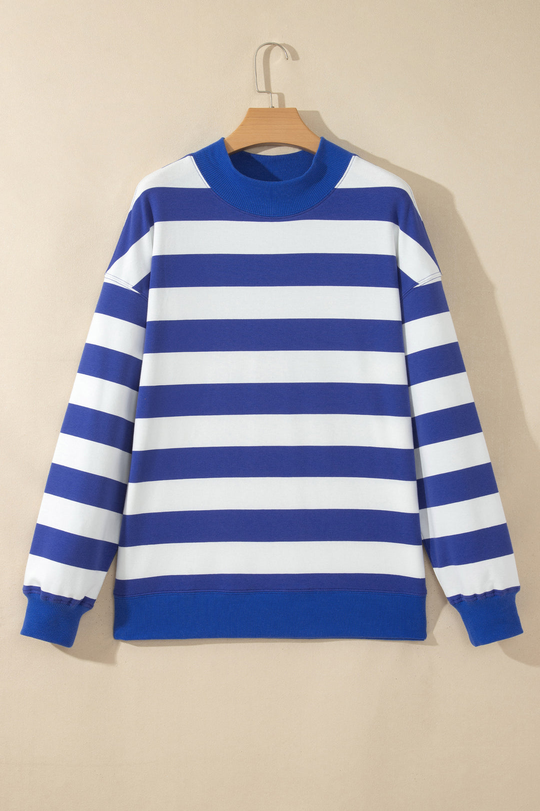 Blue Stripe Colorblock Mock Neck Relaxed Sweatshirt