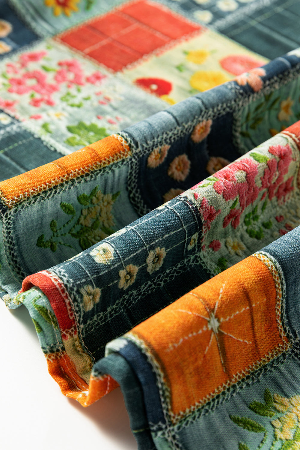 Sky Blue Fall Floral Half Placket Collared V Neck Blouse