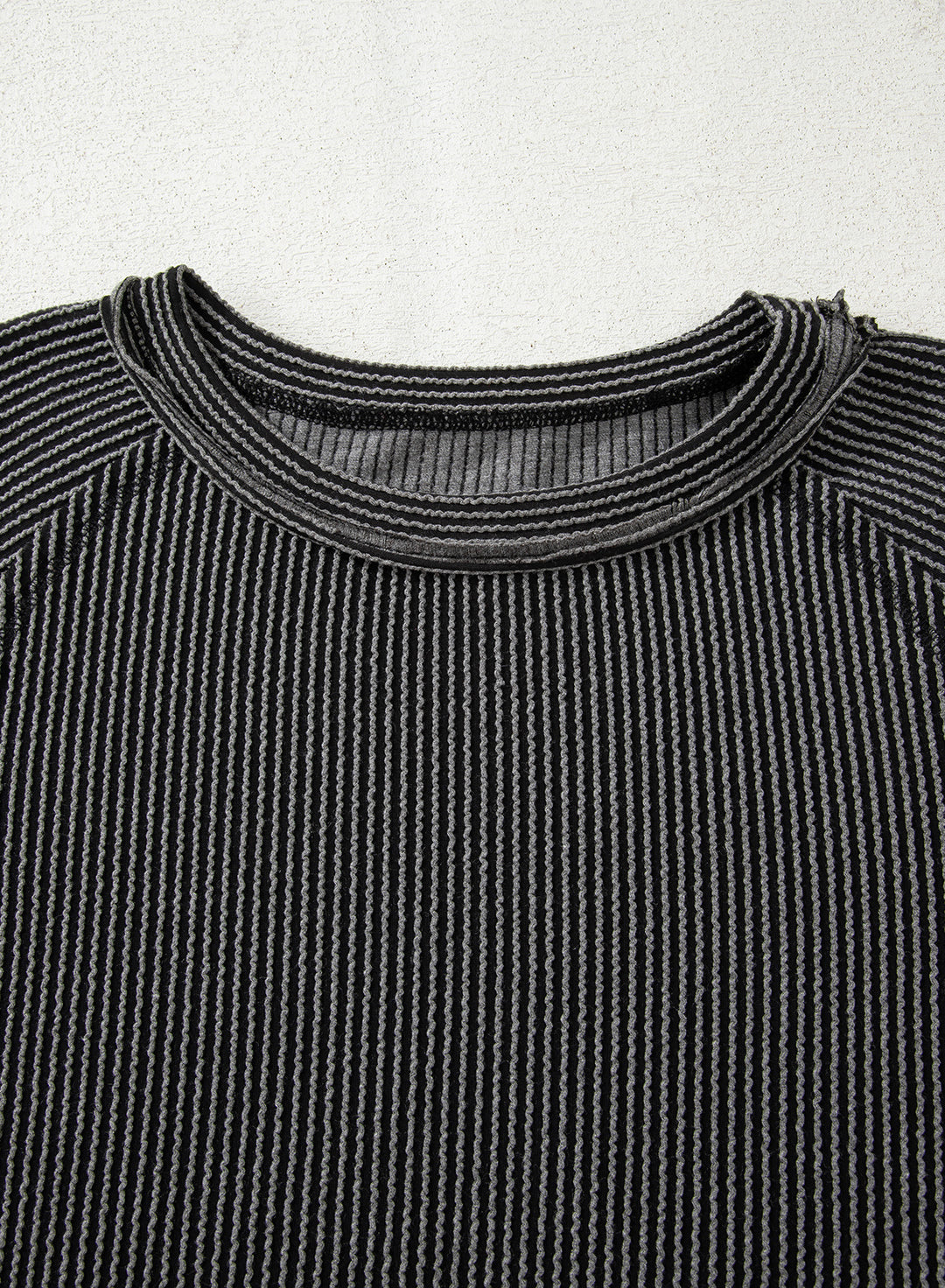 Dark Grey Corded Lantern Sleeve Top High Waist Ruffled Mini Skirt Set