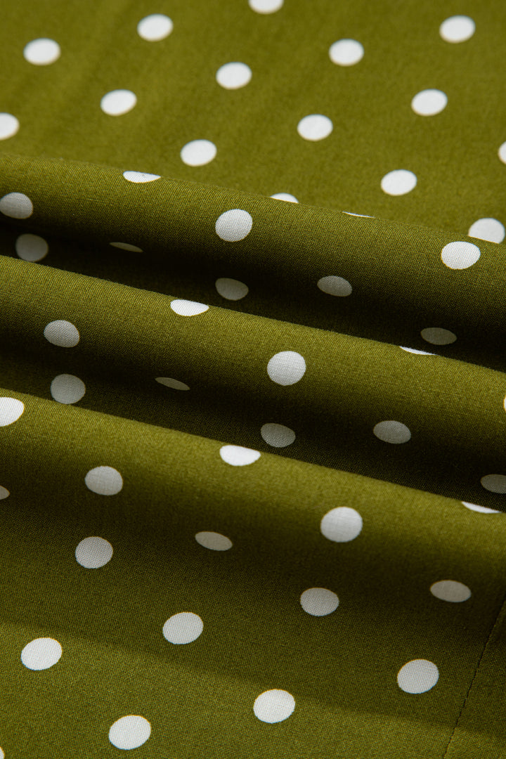 Green Polka Dot Print Lacy Neckline Smocked High Waist Maxi Dress