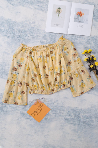 Yellow Bell Sleeves Floral Crop Top