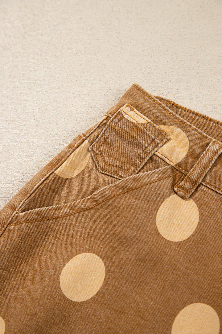 Sky Blue Polka Dot Ankle-Length Metal Button Casual Jeans