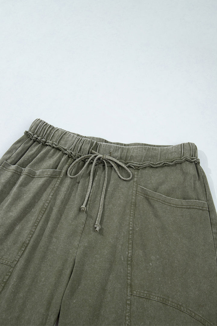 Ashleigh Blue Mineral Wash Seam Detail Flare Leg Drawstring Pants