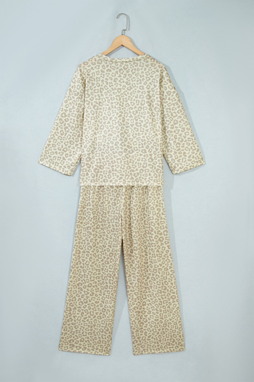 Gray Leopard Print Varsity Striped Detail 3/4 Sleeve Top Shift Pant Set
