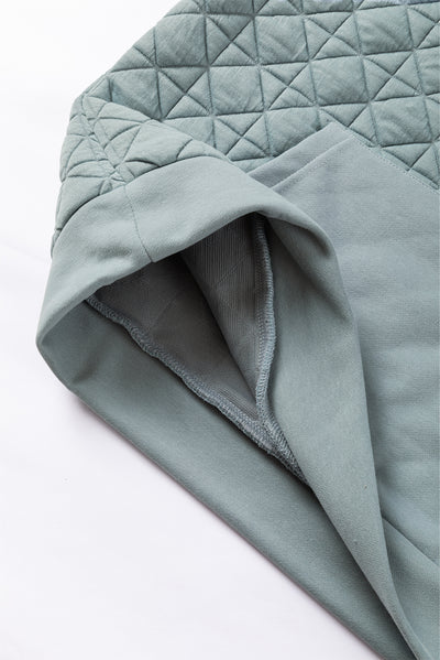 Light Grey Drop Shoulder Quilted Patchwork Kangaroo Pocket Hoodie