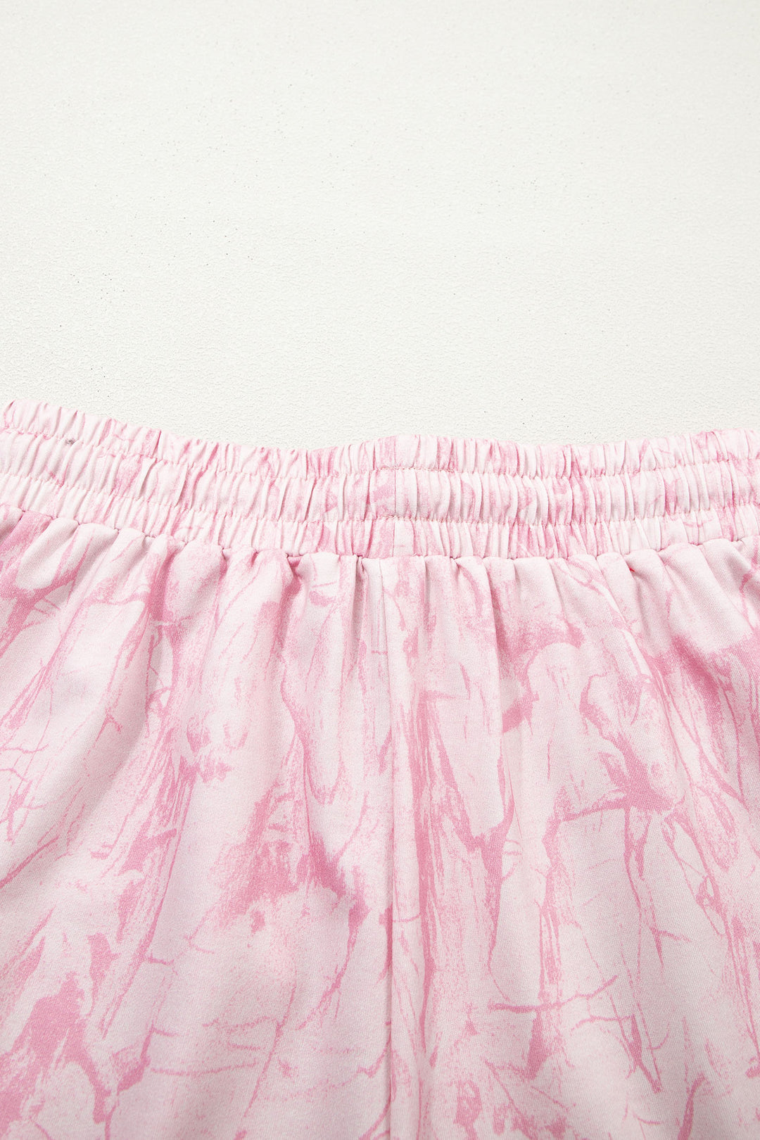 Pink Abstract Print V Neck Loose Tee Drawstring Shorts 2pcs Outfit