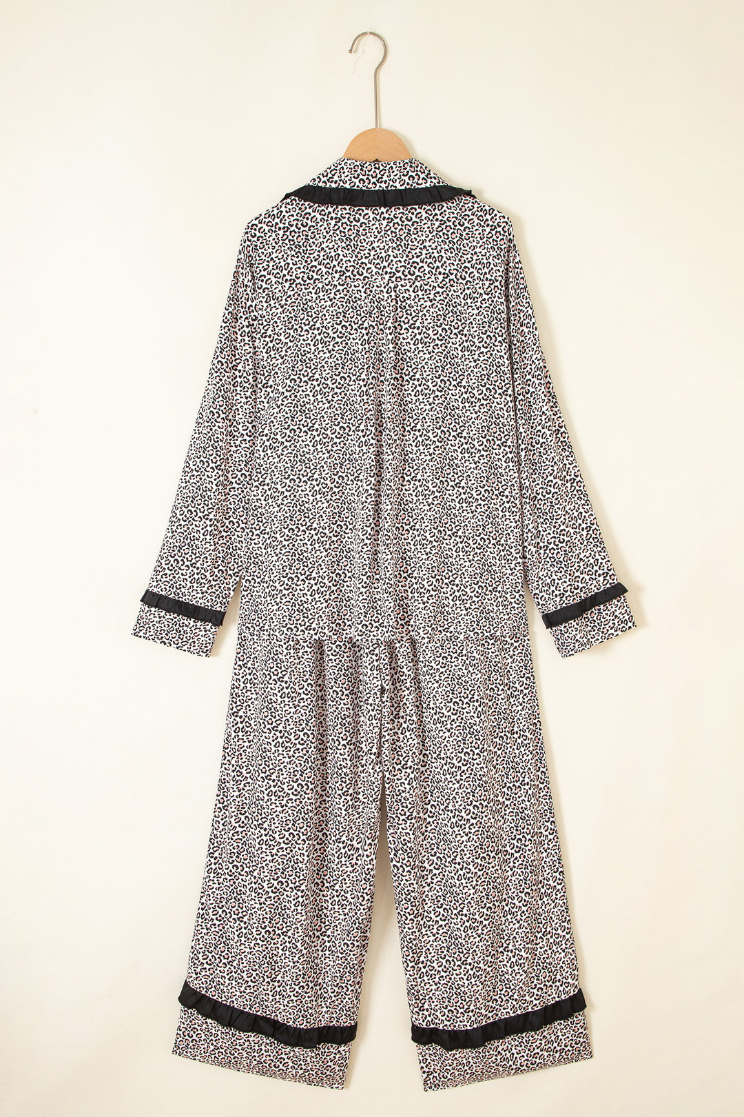 Brown Leopard Print Bow Knot Patchwork Long Sleeve Lounge Set