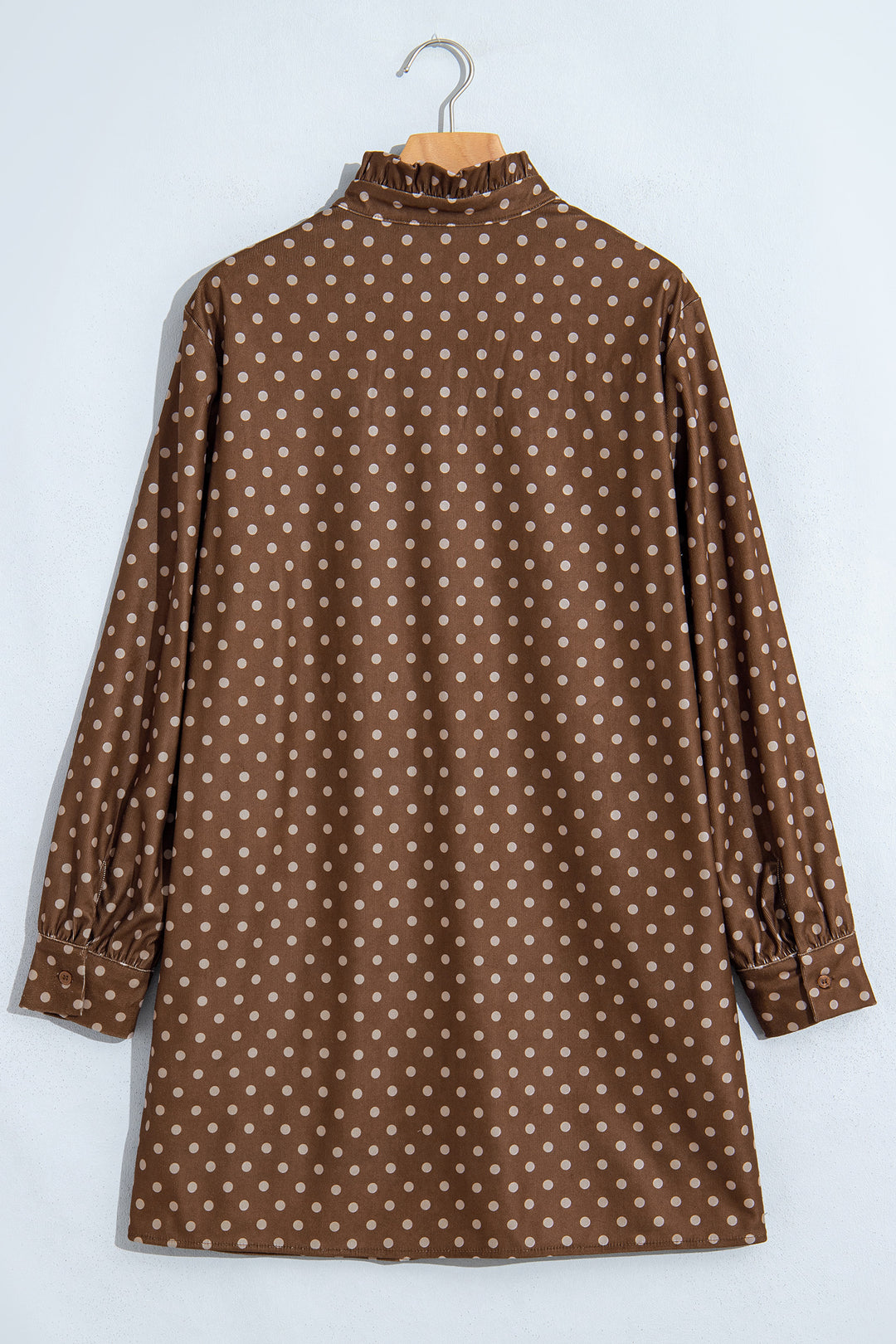 Brown Polka Dot V Neck Long Sleeve Button Shift Dress
