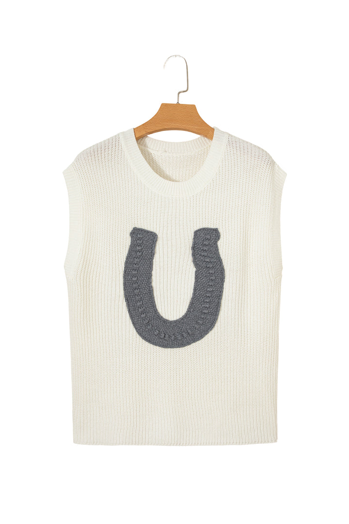 Turquoise Crochet Horseshoe Short Sleeve Knit Sweater