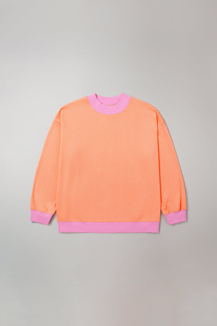 Pink Color Block Contrast Trim Plus Size Sweatshirt