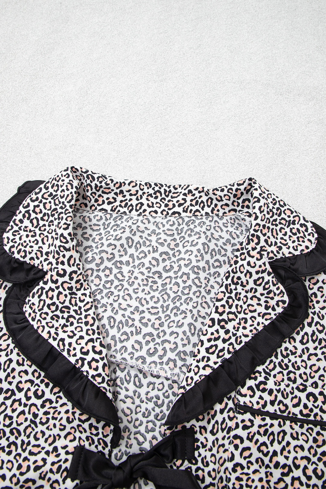 Brown Leopard Print Bow Knot Patchwork Long Sleeve Lounge Set