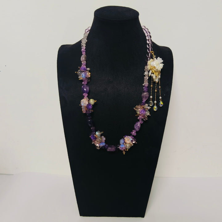 Handmade Premium Crystal Necklace |  Artisan Woven Jewelry with Alloy Accents  | Elegant Sparkling Statement Necklace for Women (MAC345)