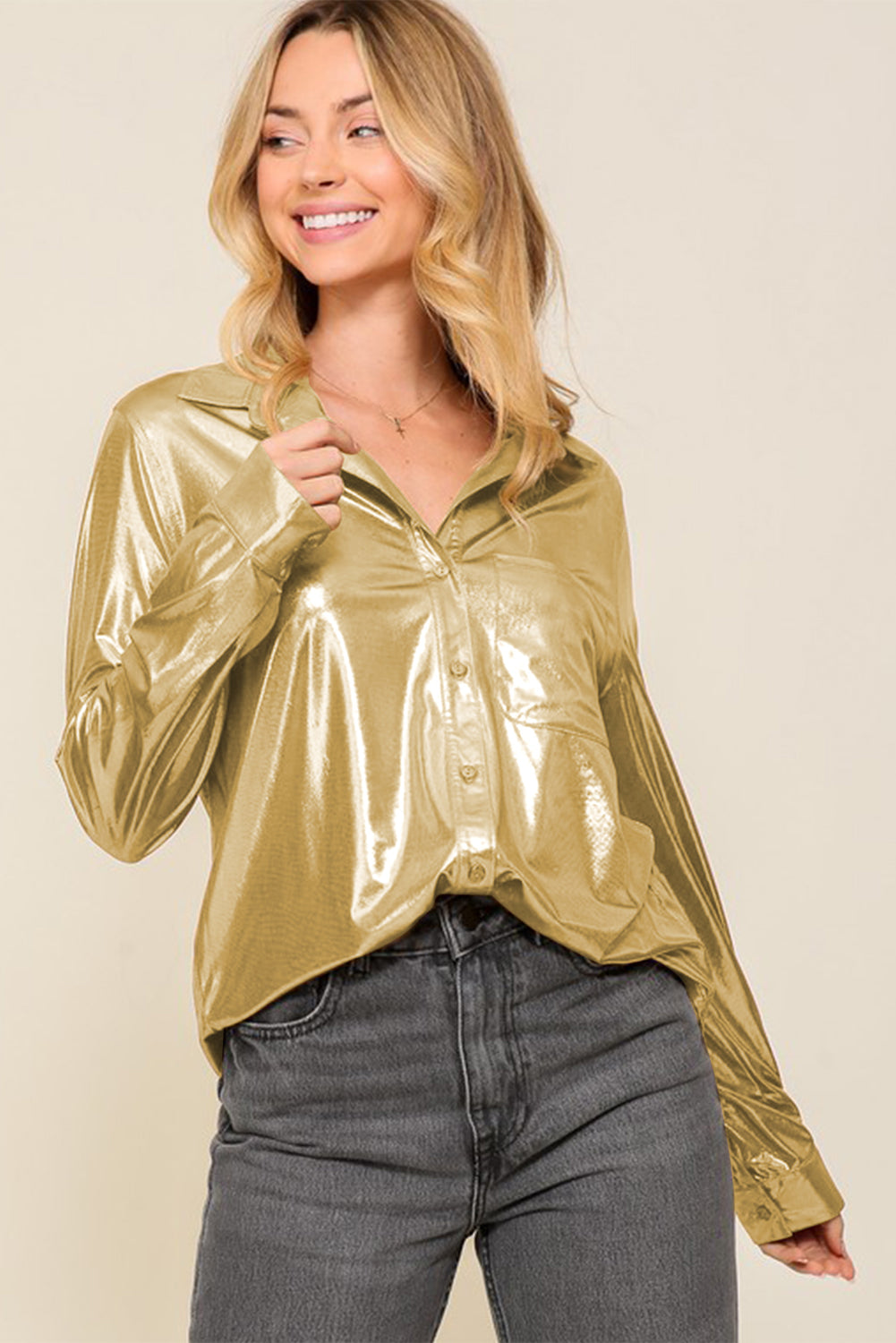 Gold Metallic Luster Chest Pocket Shirt