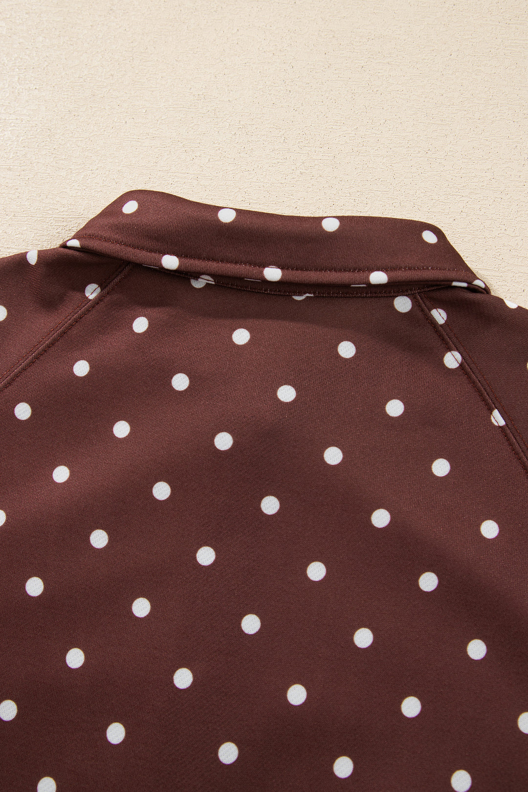 Pink Polka Dot Print Metal Button Collar Casual Pullover Sweatshirt