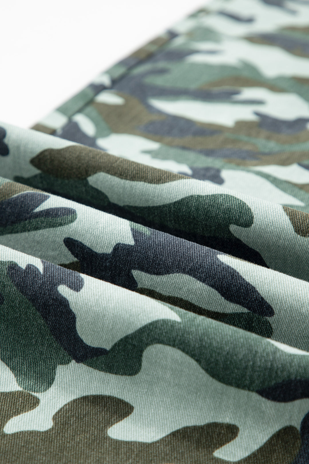 Green Camouflage Print Wide Leg Drawstring Denim Pants