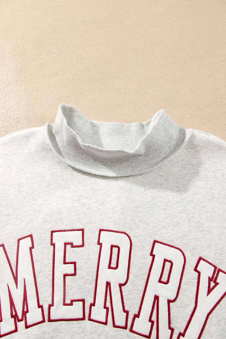 Gray MERRY Embroidered Letter High Neck Tunic Pullover Sweatshirt