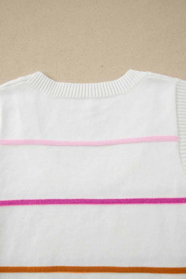 Green Stripe Round Neck Knitted Sweater Tank
