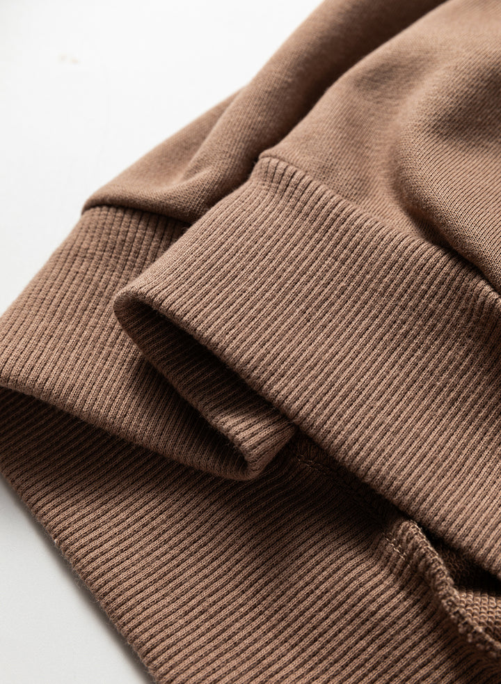 Dark Khaki Polo Collar V Neck Pullover and Drawstring Sweatpants Set