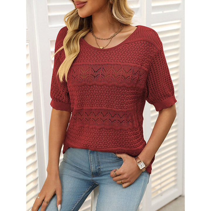Women’s Short Sleeve Crochet Knit Hollow-Out Top