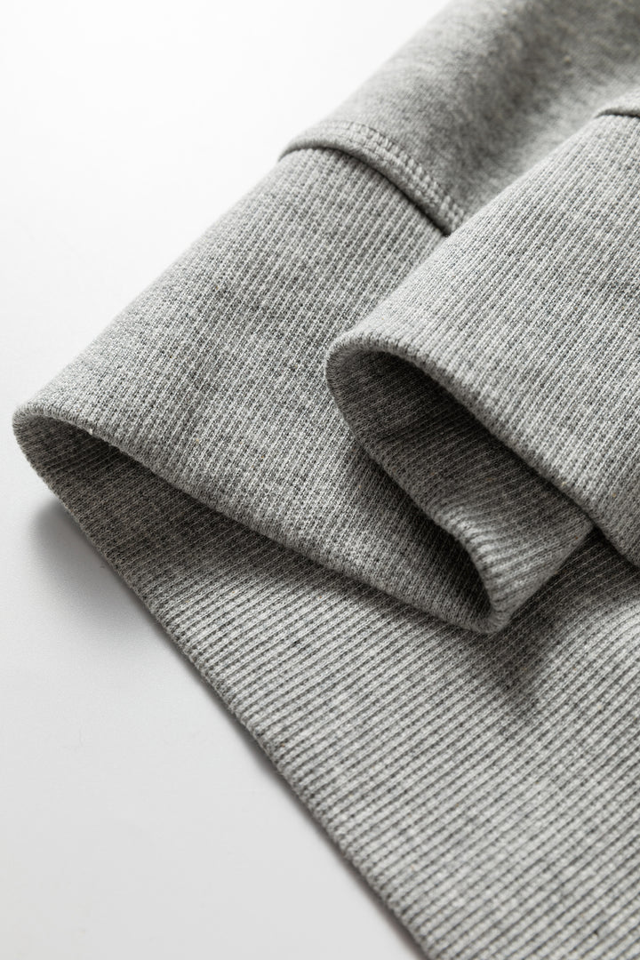 Gray Contrast Rope Drawstring Ruffle Trim Drop Shoulder Baggy Hoodie