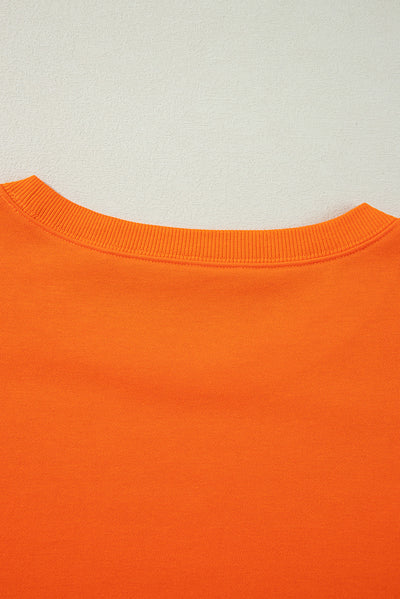 Carrot Exposed Seam Drop Shoulder Round Neck Sweatshirt with Slits