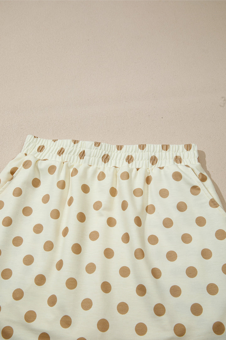Khaki Polka Dot Hooded Long Sleeve Top Casual Mini Skort Set