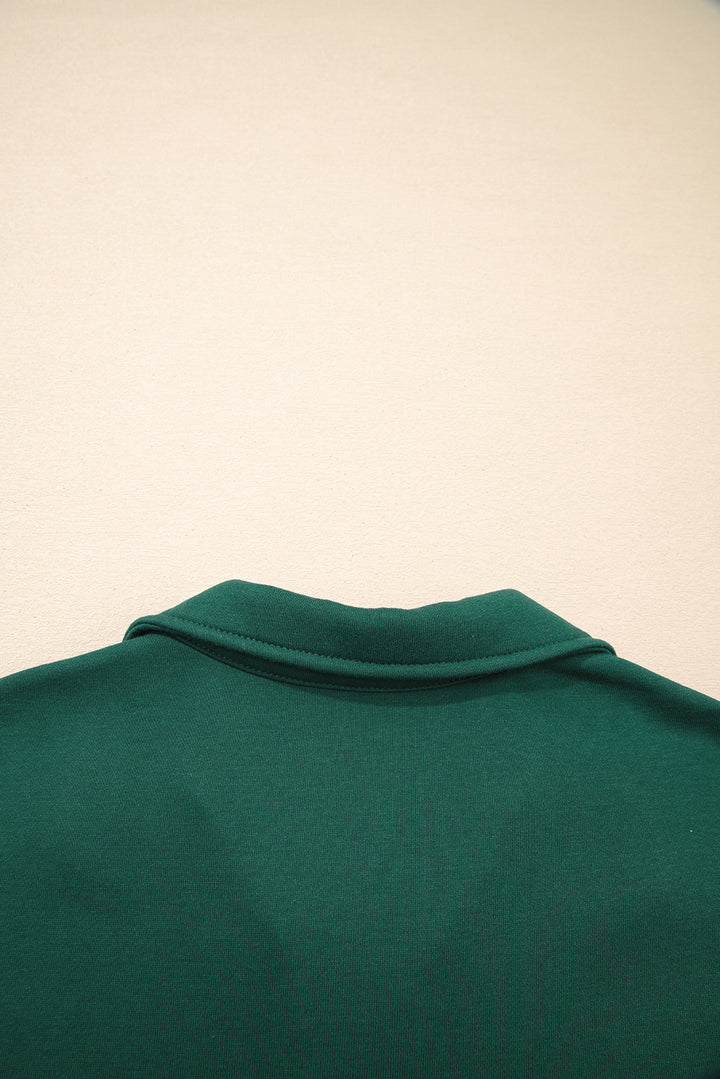 Evergreen Contrast Trim Zip Collar Long Sleeve Ruffle Hem Mini Dress