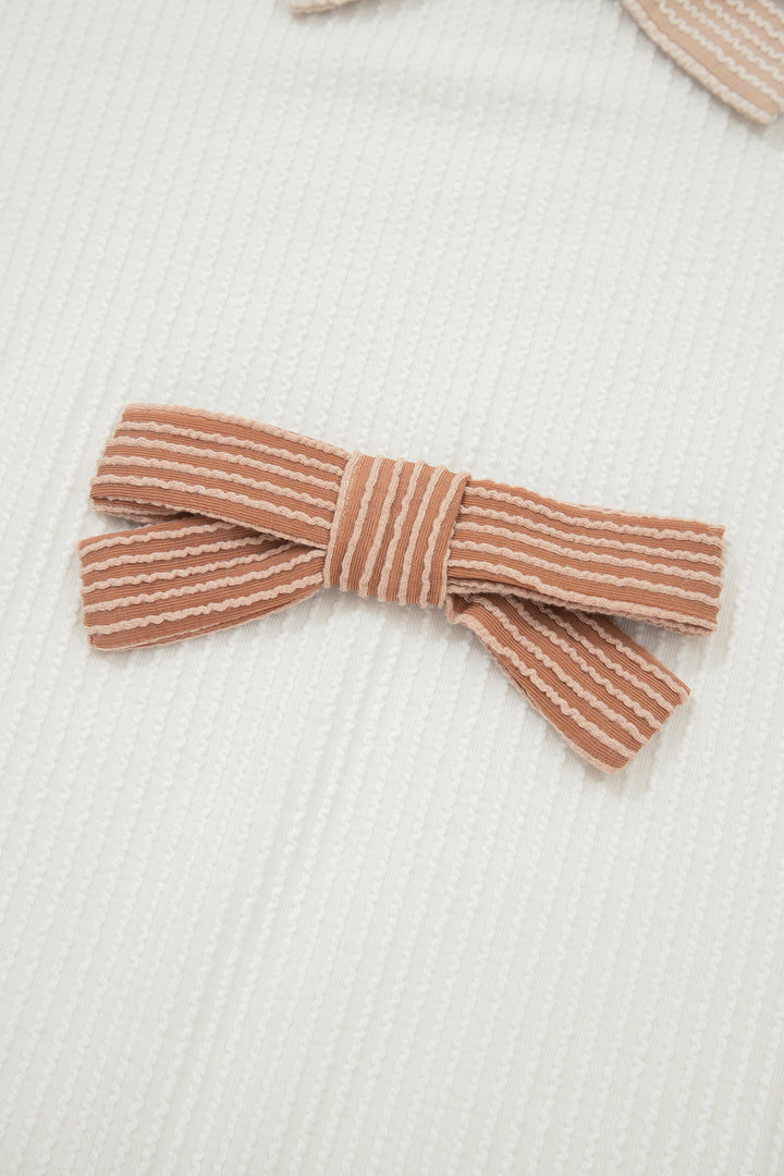 Apricot Bowknot Applique Plus Size Ribbed Top