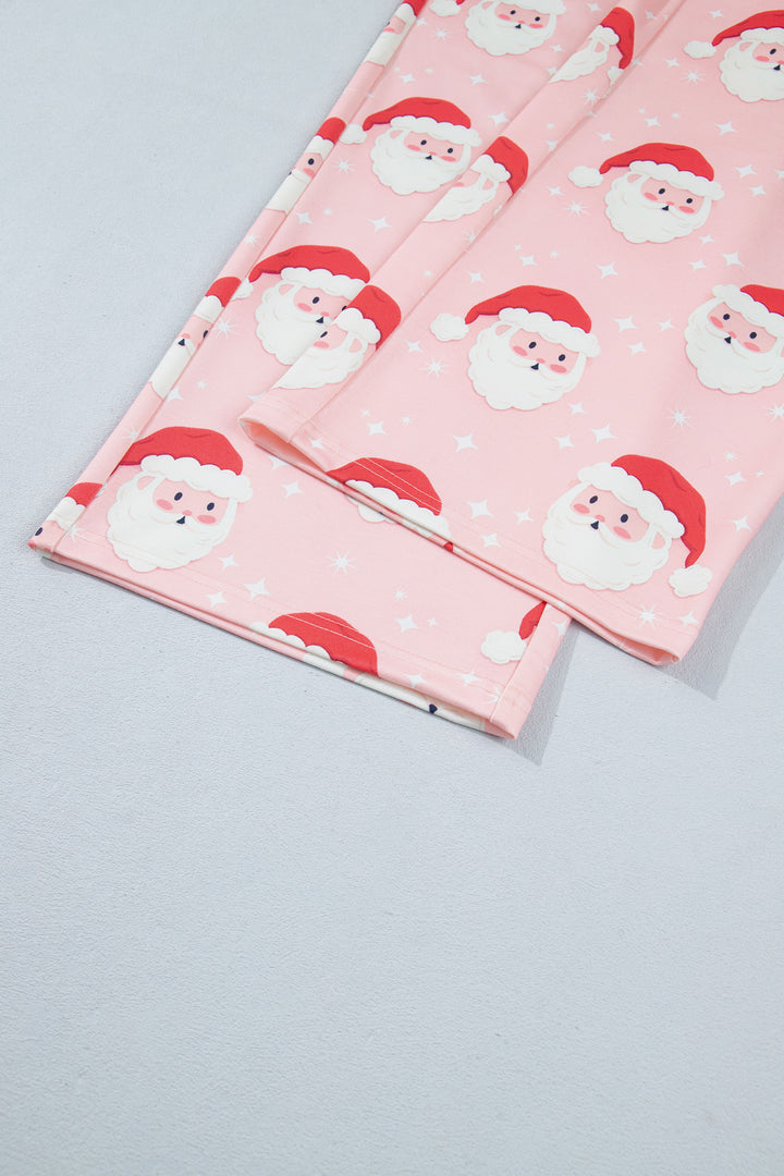 Pink Abstract Santa Pattern Long Sleeve Two Piece Shift Lounge Set