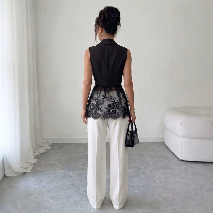 Sleeveless Lace A-Line Jacket – V-Neck Slim Fit Elegant Style