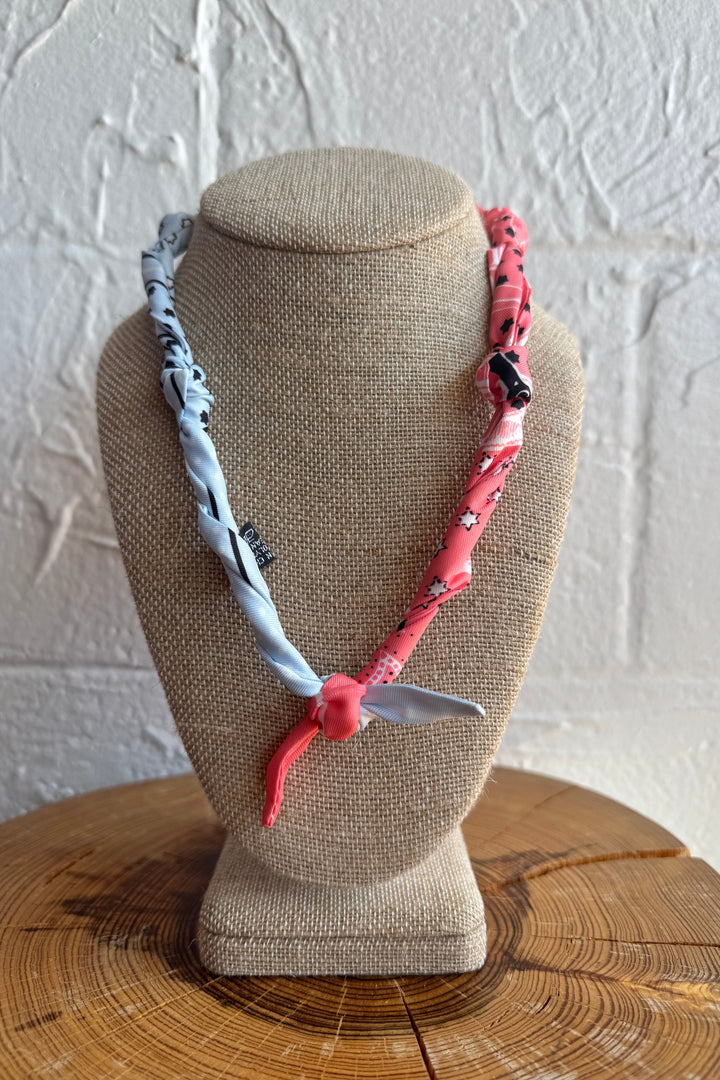 GEMELLI | KNOTTED BANDANA SCARF NECKLACE - SALMON AND BABY BLUE