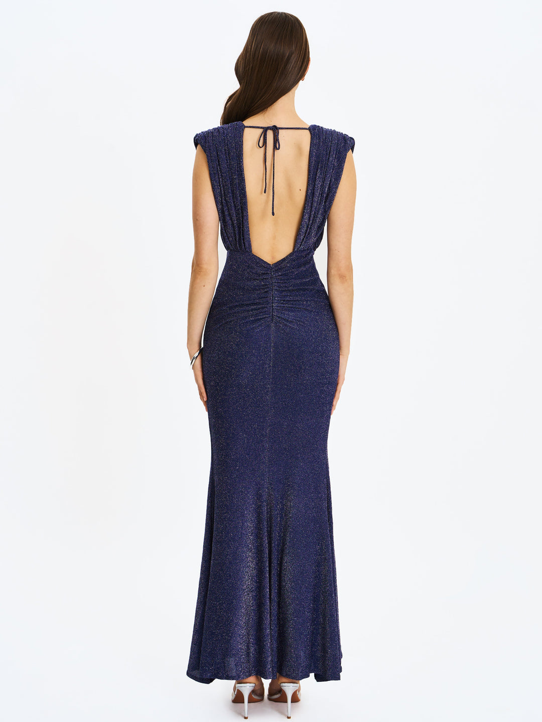 Terri Navy Sparkle Plunging Backless Maxi Dress