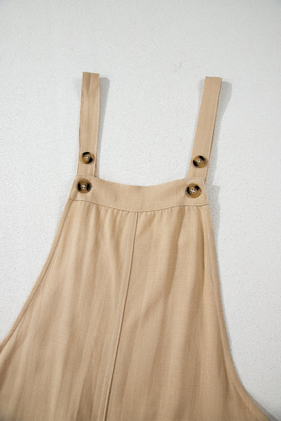 Parchment Side Buttons Sleeveless Overall Mini Dress