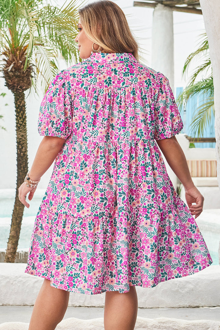 Mariana Plus Size Floral Puff Sleeve A-line Dress