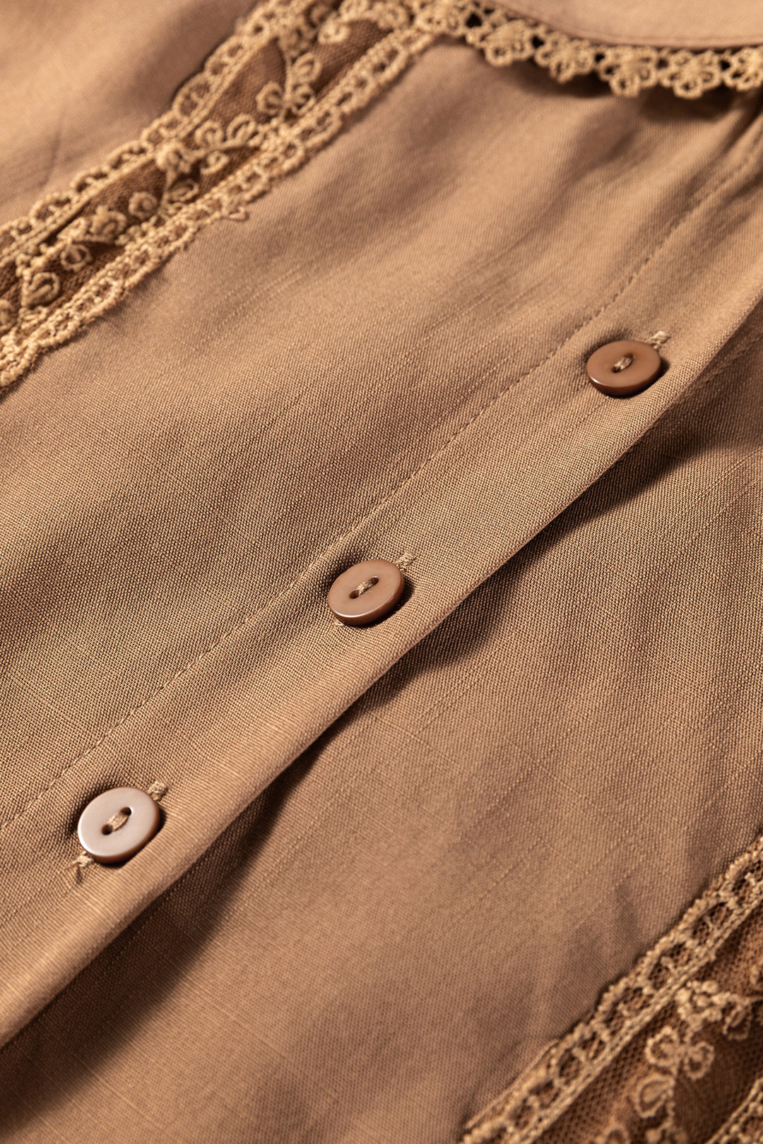 Straw Yellow Lace Trim Peter Pan Collar Long Sleeve Mini Shirt Dress