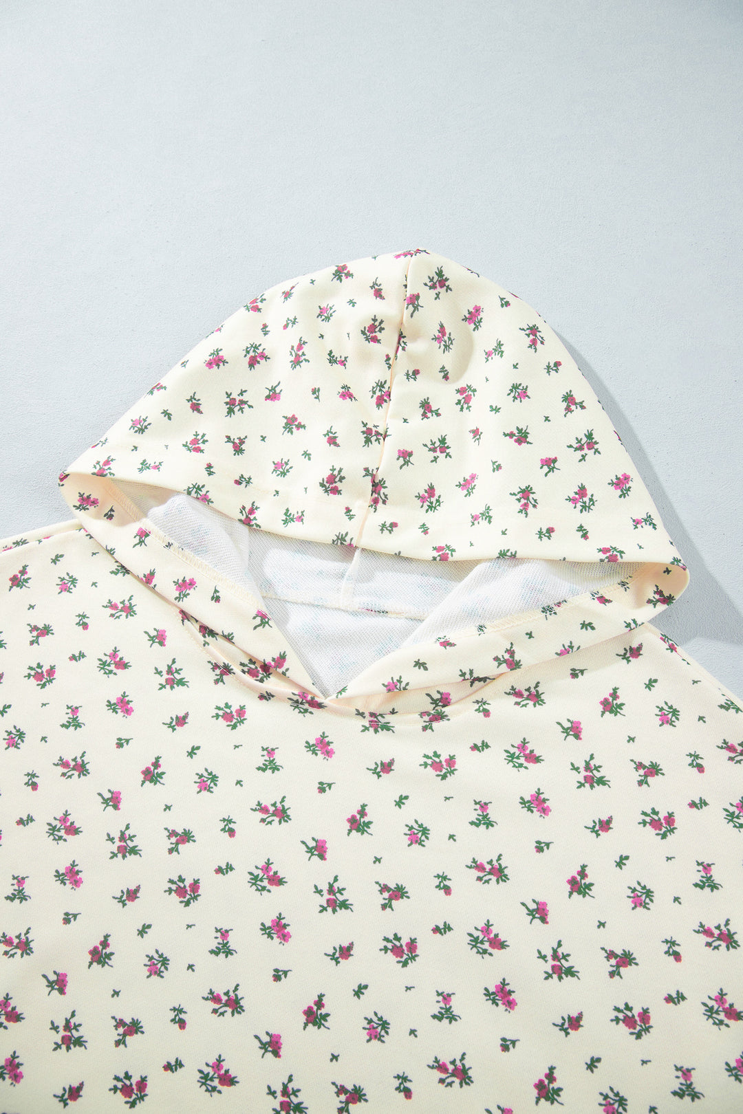 Beige Floral Print Hooded Long Sleeve Plus Size Set